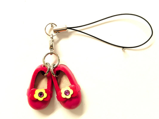 Red Shoes With Ribbon Leather Cellularphone Charm