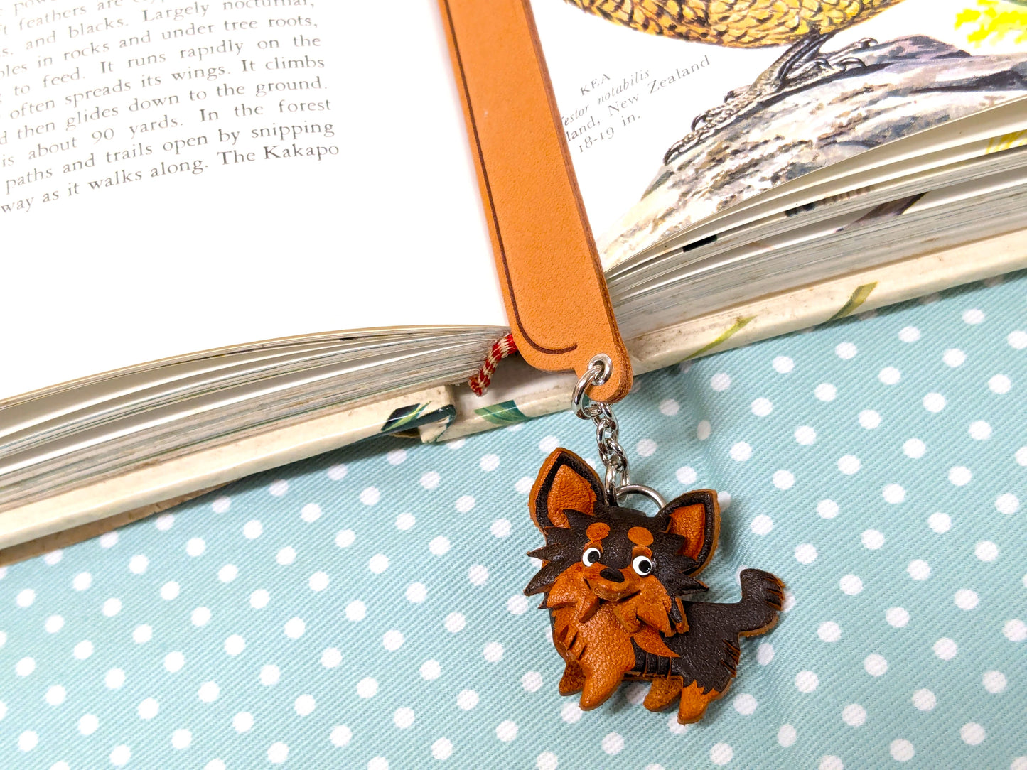 Chihuahua Long Haird/coat Black&Tan Leather dog Charm Bookmarker