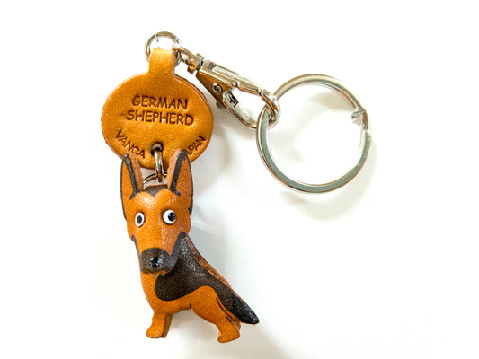 German Shepherd Genuine Leather Dog Keychain - Handcrafted 3D, Dog Lover Gift, Car Key Fob Charm, Made in Japan