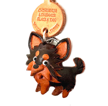Chihuahua Long Haird/coat Black&Tan Leather Cellularphone Charm