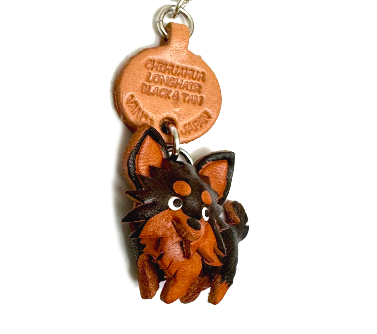 Chihuahua Long Haird/coat Black&Tan Leather Cellularphone Charm