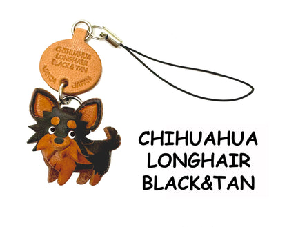Chihuahua Long Haird/coat Black&Tan Leather Cellularphone Charm