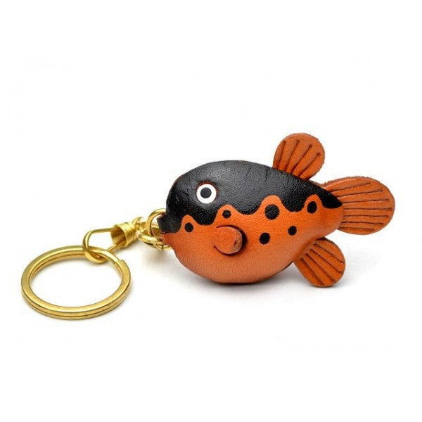 Globe/Blow/Puffer Fish Leather Keychain(L)