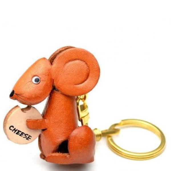 Mouse with Cheese Leather Keychain(L)