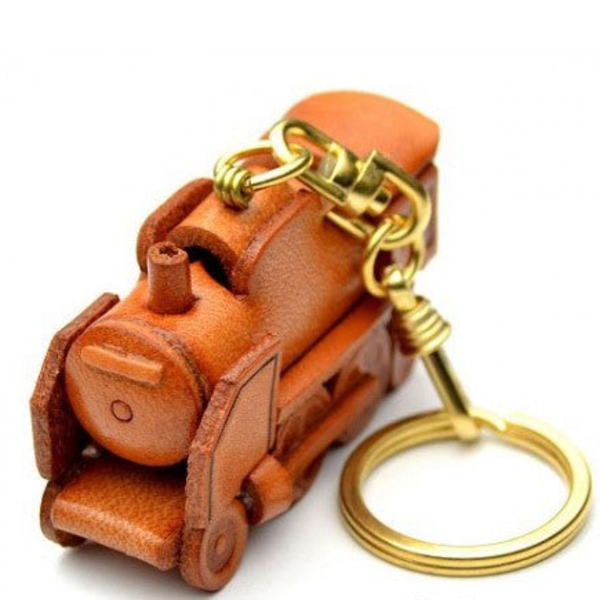 Steam Locomotive Japanese Leather Keychain(L)