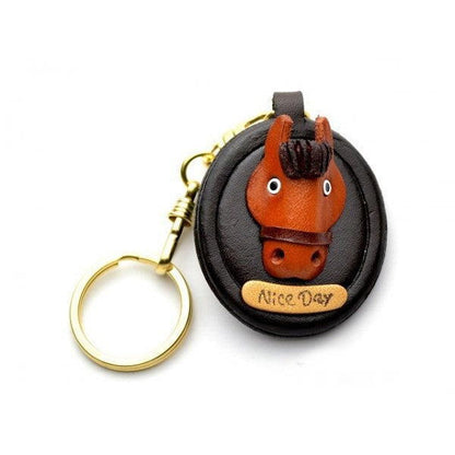 Horse Head Oval plate Leather Keychain(L)