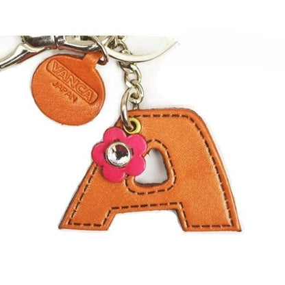 Initial  "A" Leather Keychain Bag Charm