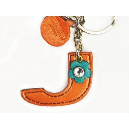 Initial  "J" Leather Keychain Bag Charm