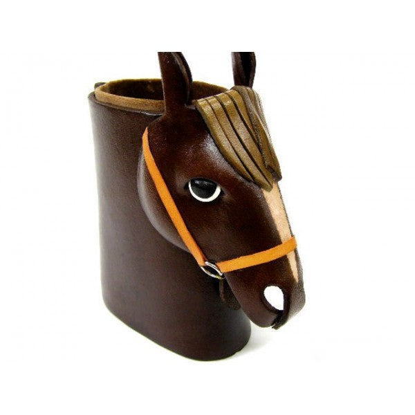 Horse Head Black Brown Handmade Leather Eyeglasses Holder/Stand #26229
