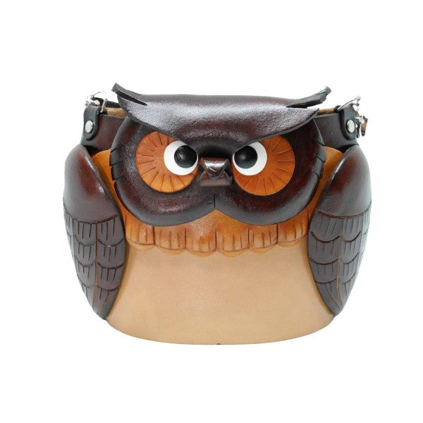 Dual Eyeglasses Holder Big Owl Handmade Leather