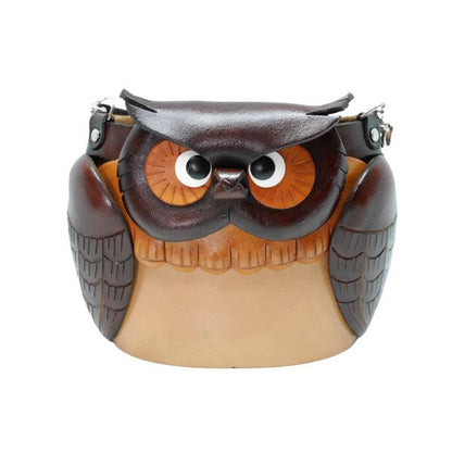 Dual Eyeglasses Holder Big Owl Handmade Leather