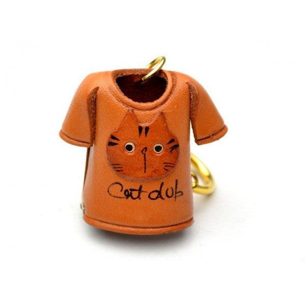 Cat T-shirt Leather Keychain