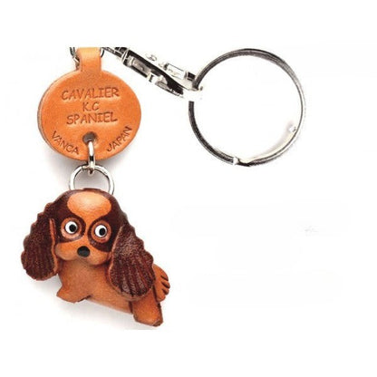 Cavalier K.C.Spaniel Genuine Leather Dog Keychain - Handcrafted 3D, Dog Lover Gift, Artisan Leathercraft, Made in Japan
