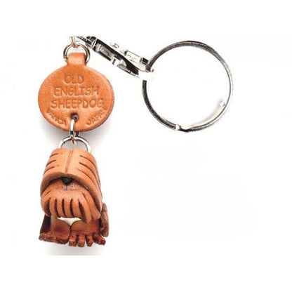 Old English Sheepdog Genuine Leather Dog Keychain - Handcrafted 3D, Unique Pet Keepsake, Bag Charm, Made in Japan