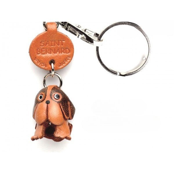 St.Bernard Genuine Leather Dog Keychain - Handcrafted 3D, Unique Pet Keepsake, 3D Leather Art, Purse Charm, Made in Japan