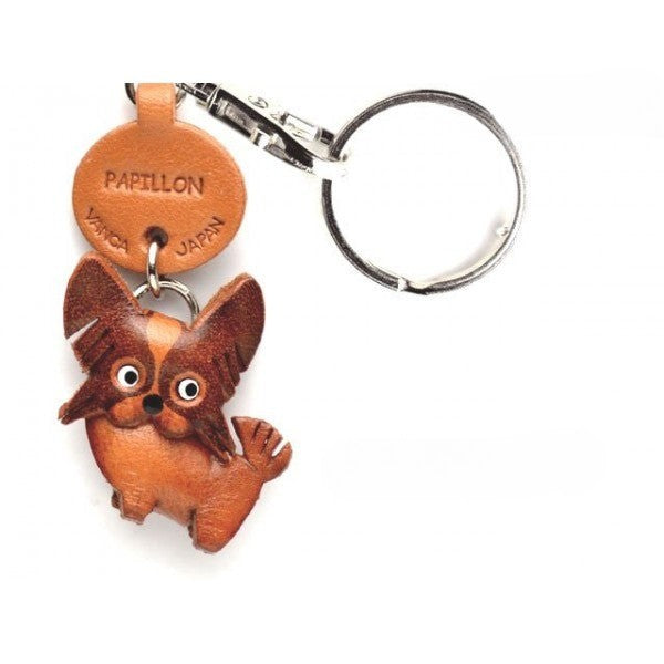 Papillon Leather Dog Keychain
