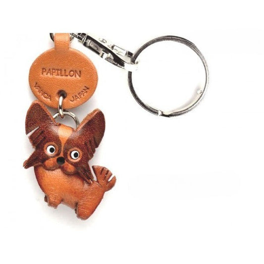 Papillon Leather Dog Keychain