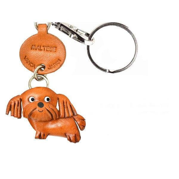 Maltese Japanese Genuine Leather Dog Keychain - Handcrafted 3D, Dog Lover Gift, Bag Charm, Artisan Leathercraft, Made in Japan