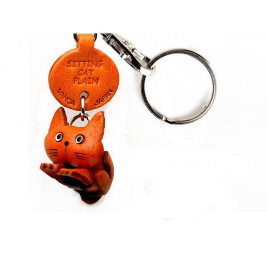 Plain Sitting Cat Japanese Leather Keychains