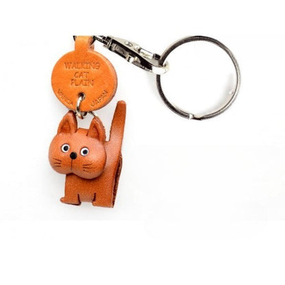 Plain Walking Cat Japanese Leather Keychains