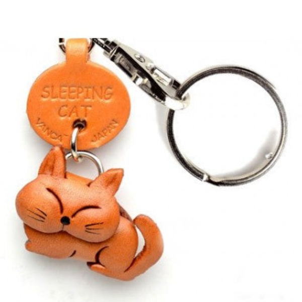 Plain Sleeping Cat Japanese Leather Keychains