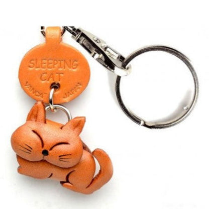 Plain Sleeping Cat Japanese Leather Keychains