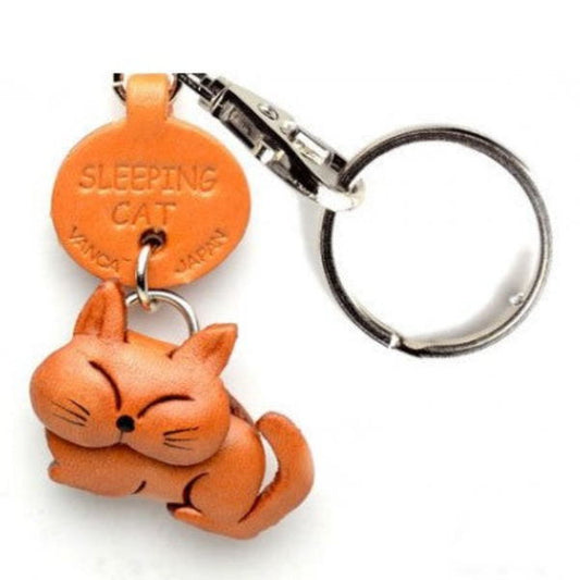 Plain Sleeping Cat Japanese Leather Keychains