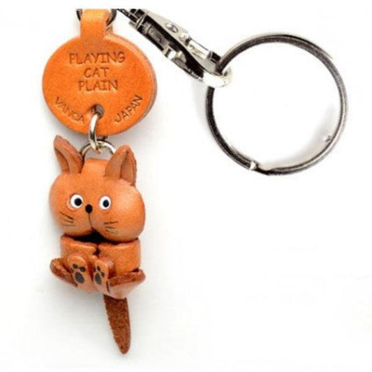 Plain Playing Cat Japanese Leather Keychains