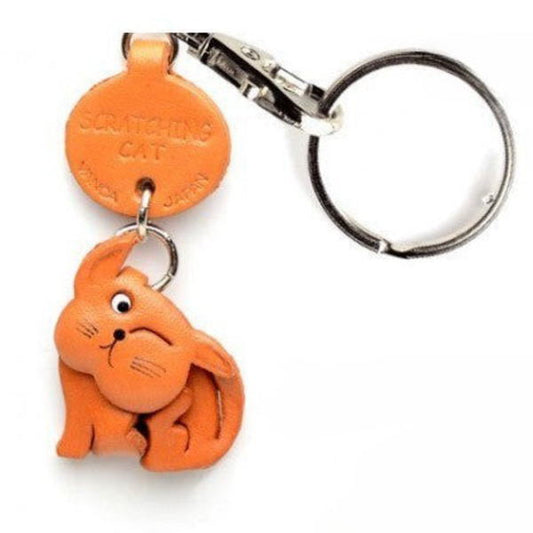 Plain Scratching Cat Japanese Leather Keychains