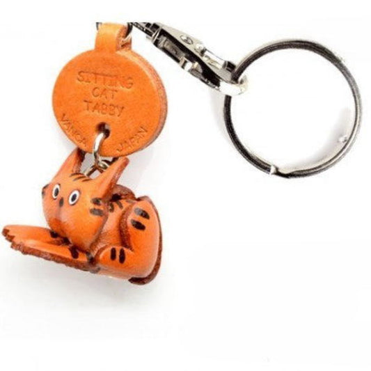 Tabby Sitting Cat Japanese Leather Keychains