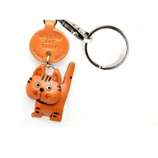 Tabby Walking Cat Japanese Leather Keychains