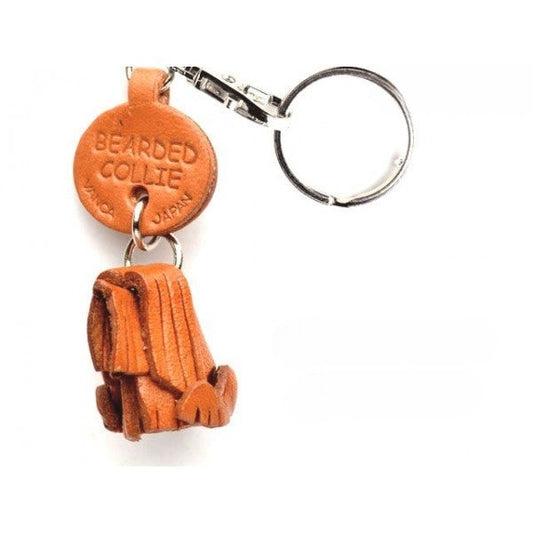 Bearded Collie Leather Dog Keychain