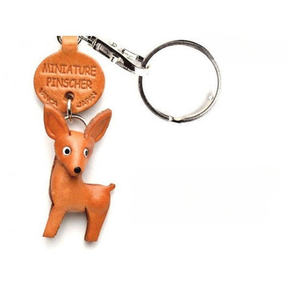 Miniature Pinscher Genuine Leather Dog Keychain - Handcrafted 3D, Unique Pet Keepsake, Purse Charm, Made in Japan