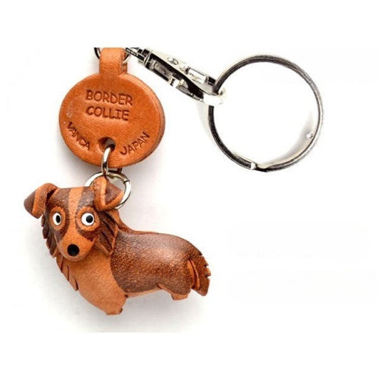 Border Collie Leather Dog Keychain