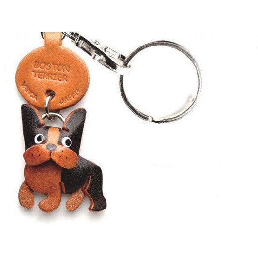 Boston Terrier Leather Dog Keychain