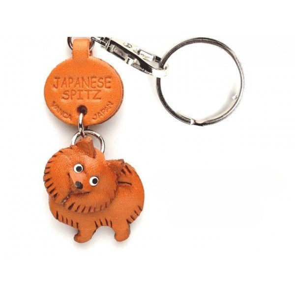 Japanese Spitz Leather Dog Keychain