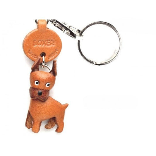 Boxer Leather Dog Keychain