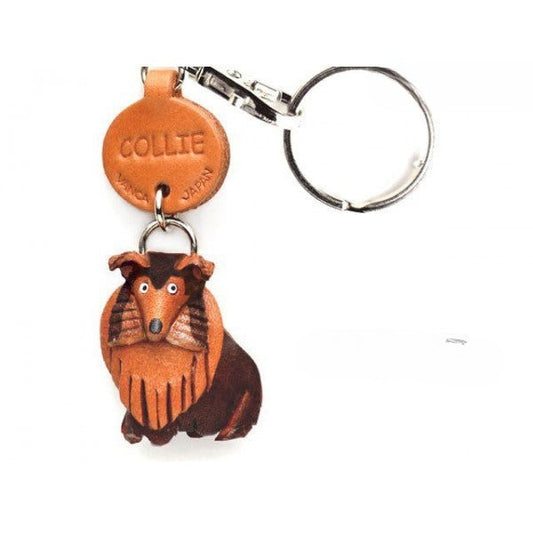 Collie Leather Dog Keychain