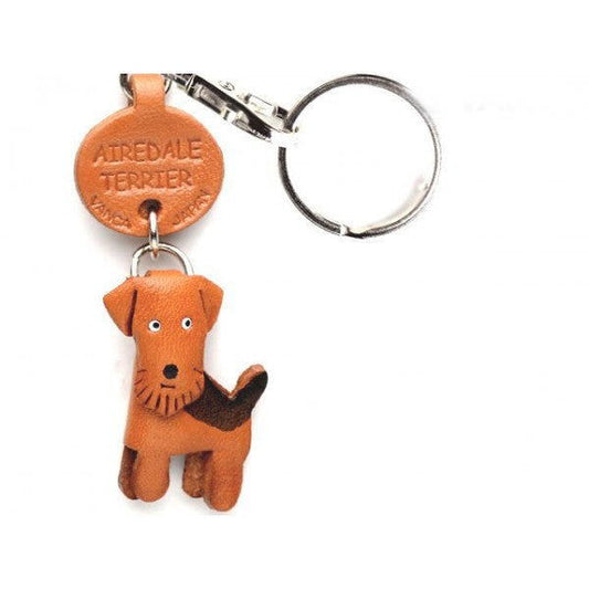 Airedale Terrier Leather Dog Keychain