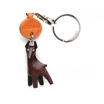 Doberman Genuine Leather Dog Keychain - Handcrafted 3D, Unique Pet Keepsake, Artisan Leathercraft, Dog Lover Gift, Made in Japan