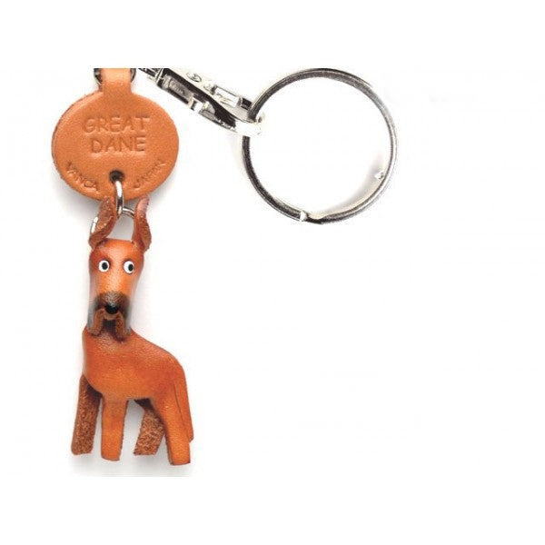 Great Dane Genuine Leather Dog Keychain - Handcrafted 3D, Unique Pet Keepsake, 3D Leather Art, Artisan Leathercraft, Made in Japan