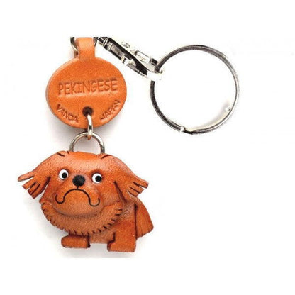Pekingese Genuine Leather Dog Keychain - Handcrafted 3D, Dog Lover Gift, 3D Leather Art, Car Key Fob Charm, Made in Japan