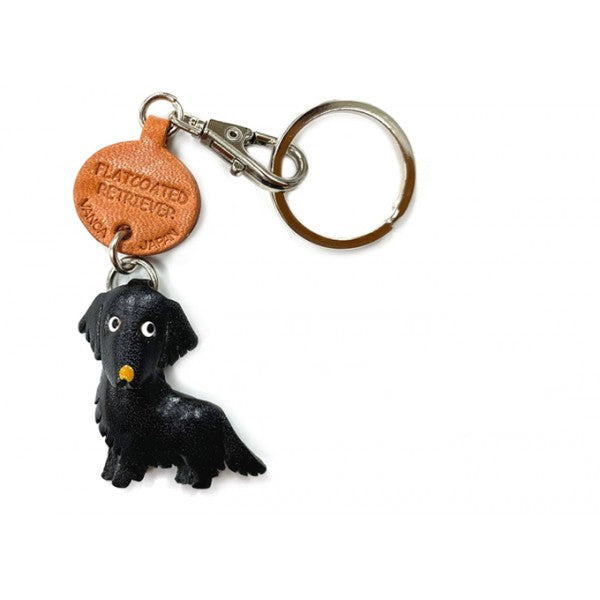 Flatcoated Retriever Genuine Leather Dog Keychain - Handcrafted 3D, Pet Memorial Gift, Bag Charm, 3D Leather Art, Made in Japan