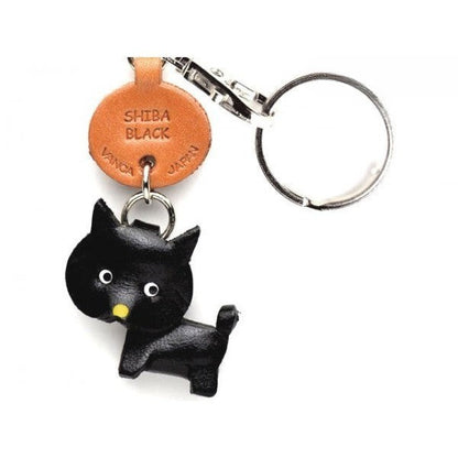 Shiba Dog Black Genuine Leather Dog Keychain - Handcrafted 3D, Pet Memorial Gift, Car Key Fob Charm, Made in Japan