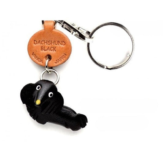 Dachshund Black Leather Dog Keychain