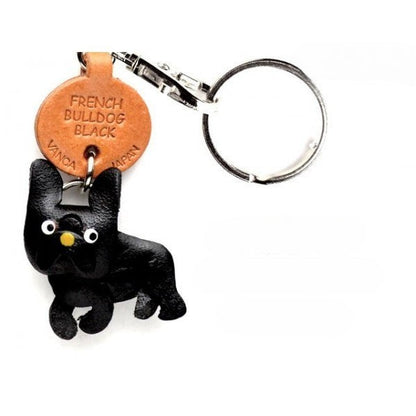 French Bulldog Black Genuine Leather Dog Keychain - Handcrafted 3D, Pet Memorial Gift, Artisan Leathercraft, Made in Japan