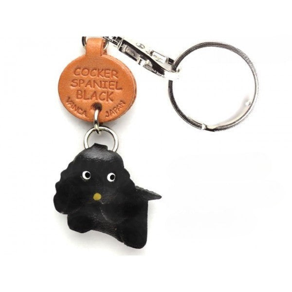 Cocker Spaniel Black Genuine Leather Dog Keychain - Handcrafted 3D, Pet Memorial Gift, 3D Leather Art, Made in Japan