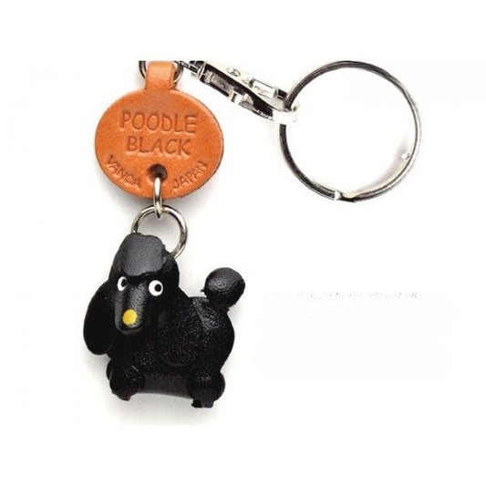 Poodle Black Leather Dog Keychain