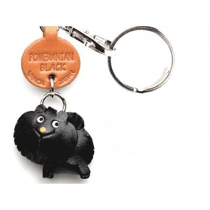 Pomeranian Black Genuine Leather Dog Keychain - Handcrafted 3D, Pet Memorial Gift, Bag Charm, Artisan Leathercraft, Made in Japan