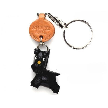 Schnauzer Black Genuine Leather Dog Keychain - Handcrafted 3D, Pet Memorial Gift, 3D Leather Art, Purse Charm, Made in Japan